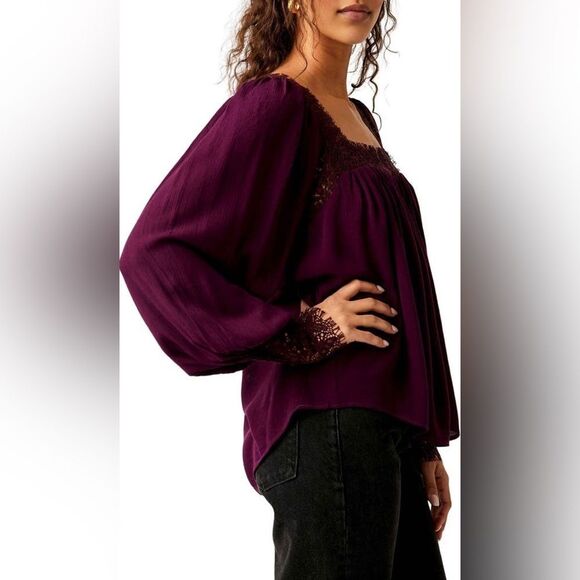 Free People Flutter By Lace Blouse In Potent Purple - Picture 2 of 4